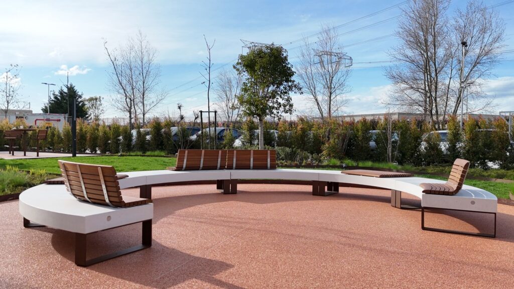 arredo-spazi-esterni-07-disseturban Bancos curvos en un parque moderno,Diamante, Disset Urban